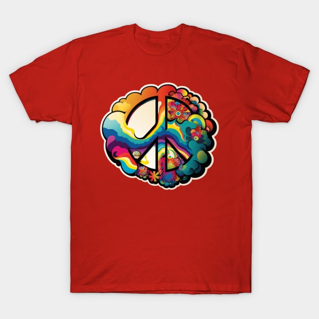 Groovy Psychedelic Peace Sign in Red T-Shirt by TheArtfulAllie